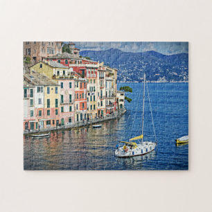 Sailing into Portofino -Italy Holiday-11x14-252 pc Jigsaw Puzzle