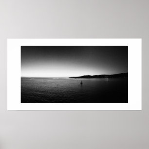 Sailing into the Horizon Panoramic Black and White Poster