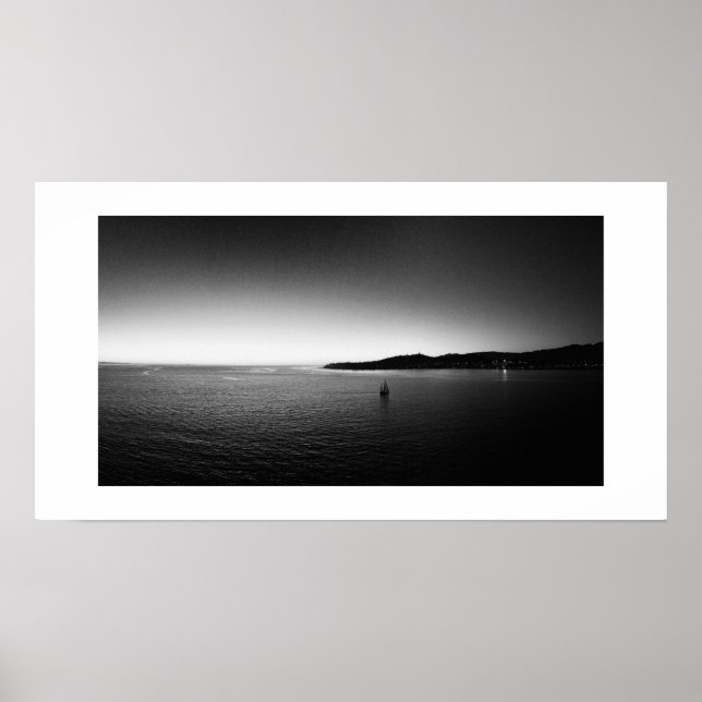 Sailing into the Horizon Panoramic Black and White Poster (Front)