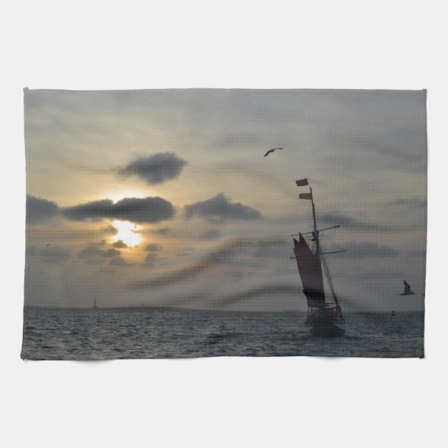 Sailing into the Sunset Tea Towel (Horizontal)