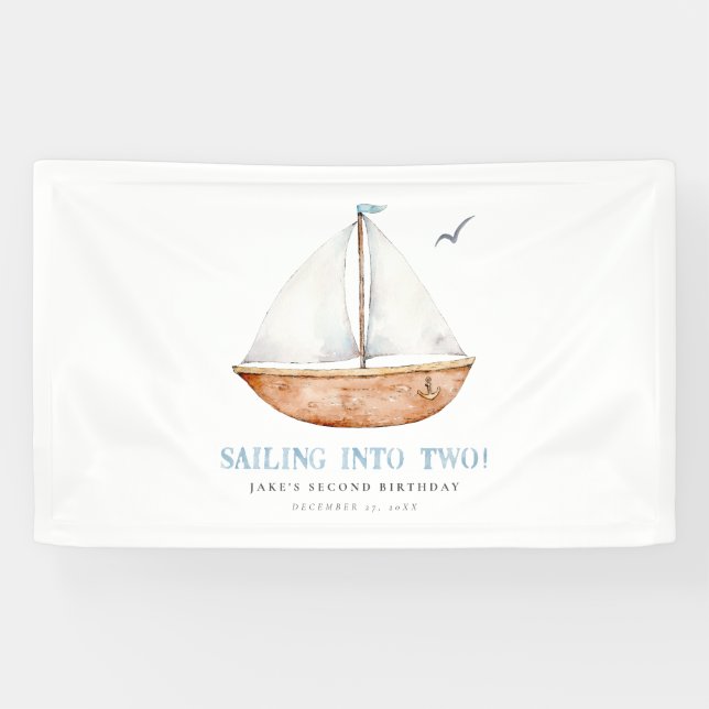 Sailing Into TWO Nautical Birthday Banner  (Horizontal)