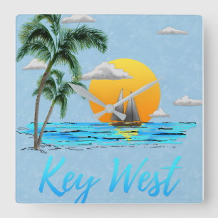 Sailing Key West Florida Square Wall Clock