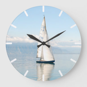 Sailing on a Calm Mirror-like Sea Bay Large Clock