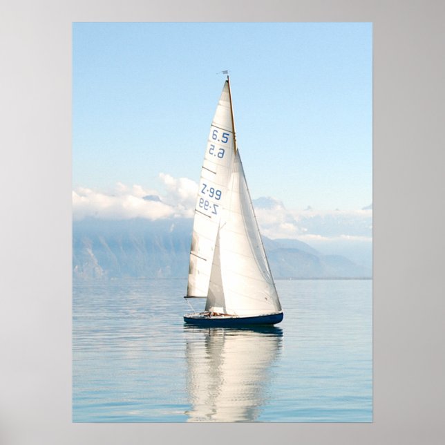 Sailing on a Calm Mirror-like Sea Bay Poster (Front)