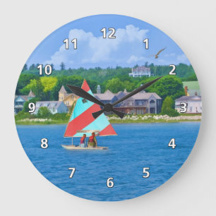 Sailing on Lake Huron Upper Michigan Large Clock