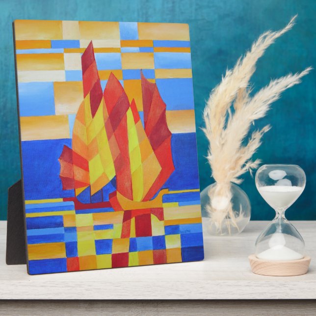 Sailing on the Seven Seas So Blue Cubist Abstract Plaque (Side)
