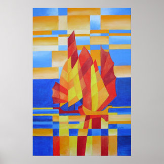 Sailing on the Seven Seas So Blue Cubist Abstract Poster