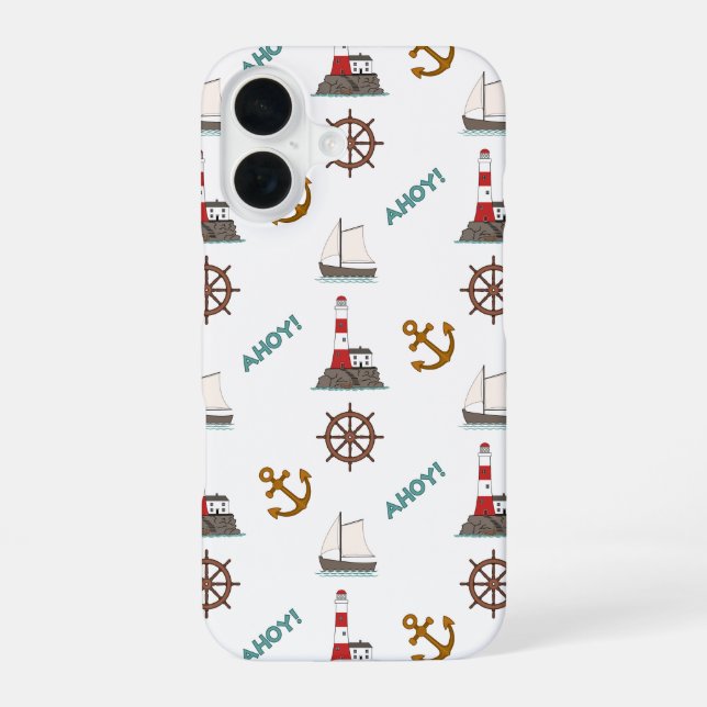 Sailing Pattern Colour on White iPhone 16 Case (Back)