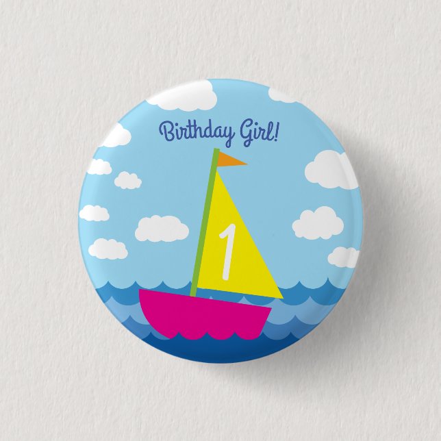 Sailing Sail Boat Cute Boy Kid's Birthday Party 3 Cm Round Badge (Front)