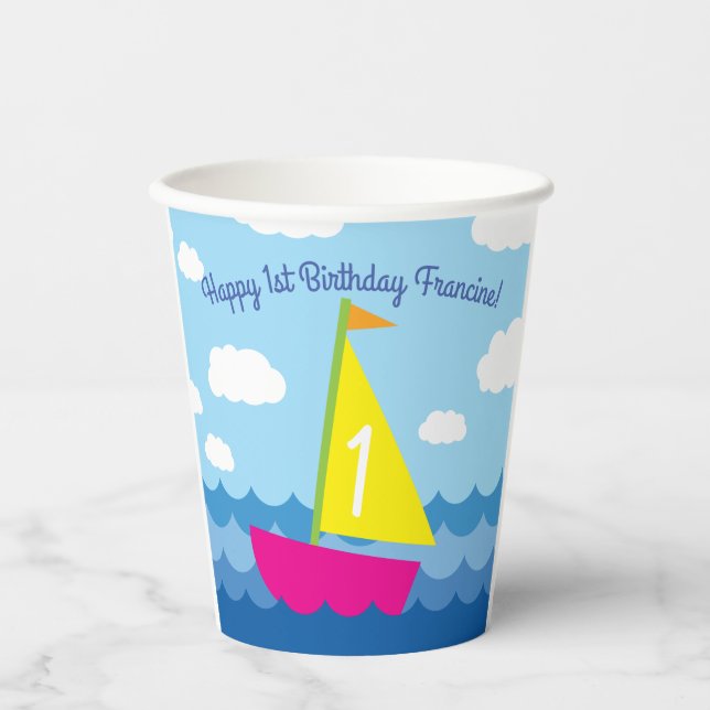 Sailing Sail Boat Cute Boy Kid's Birthday Party Paper Cups (Front)