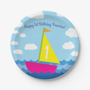 Sailing Sail Boat Cute Kids Birthday Party Paper Plate