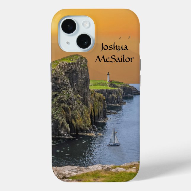 Sailing Sailboat and Lighthouse Personalise name Case-Mate iPhone Case (Back)
