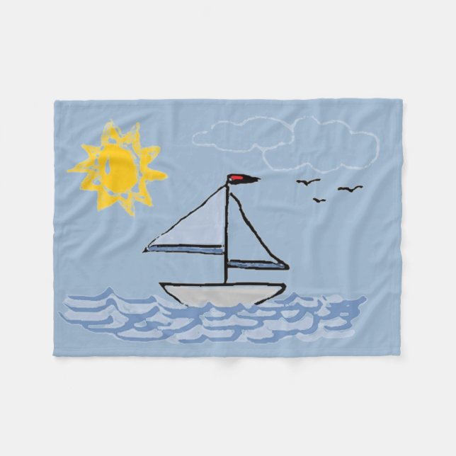 Sailing Sailboat Animated Fleece Blanket (Front (Horizontal))