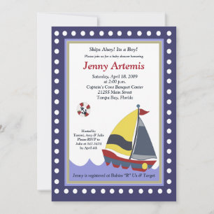 Sailing Sailboat Boat Nautical Baby Shower 5x7 Invitation
