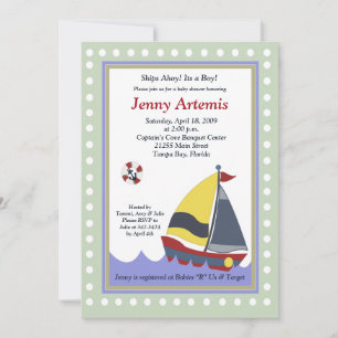 Sailing Sailboat Boat Nautical Baby Shower 5x7 Invitation