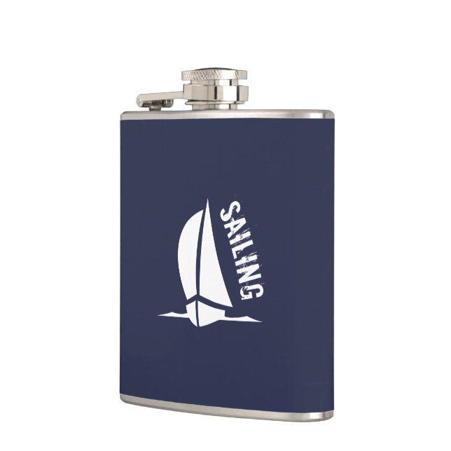 Sailing Sailboat Navy Hip Flask (Left)