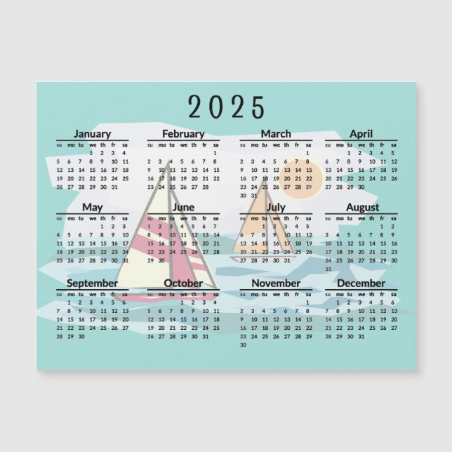 Sailing Sailboats 2025 Calendar Magnetic Card (Front)