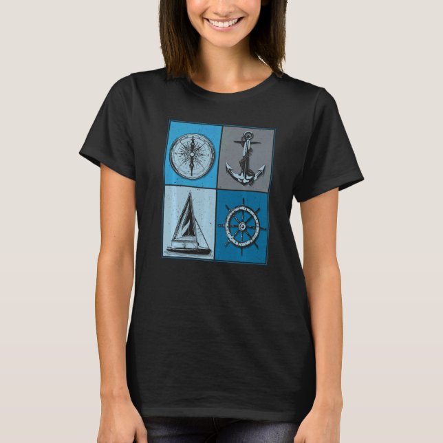 Sailing sailor sailboat anchor boat compass rudder T-Shirt (Front)