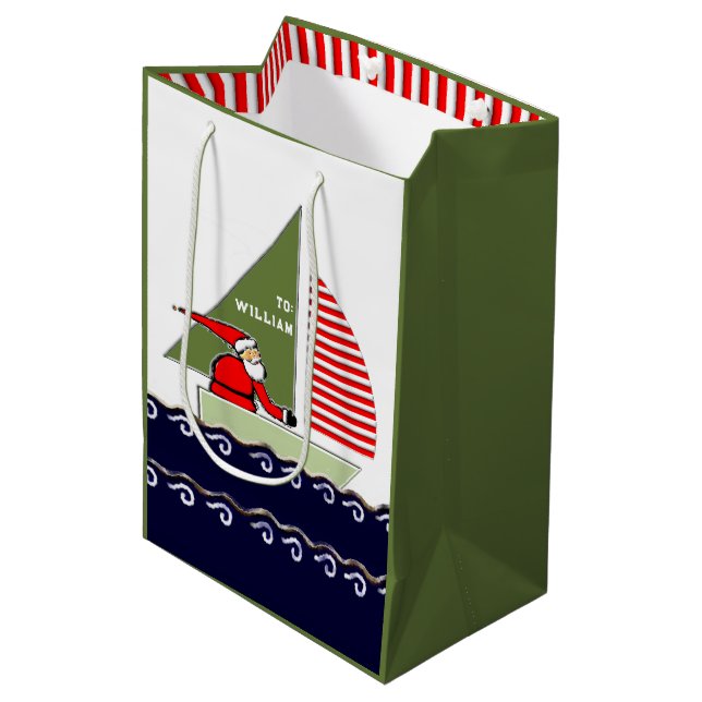 Sailing Santa Claus Medium Gift Bag (Front Angled)