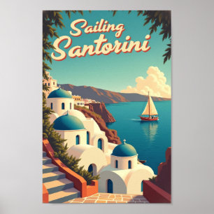 Sailing Santorini – Retro Travel Poster