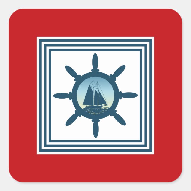 Sailing scene square sticker (Front)