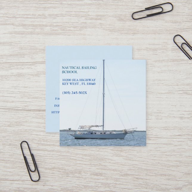 Sailing School/ Sailing Instructor/White Sailboat Square Business Card (Front/Back In Situ)
