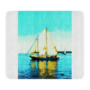 sailing schooner glass cutting board