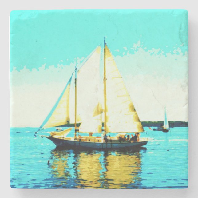 sailing schooner marble stone magnet coaster (Front)