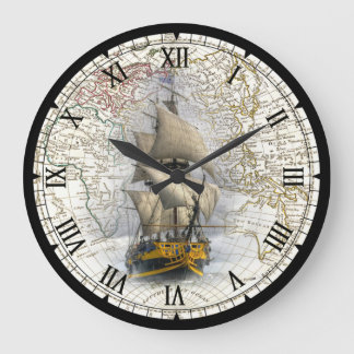 Sailing Ship ~ 1789 Eastern Hemisphere Map ~ Large Clock
