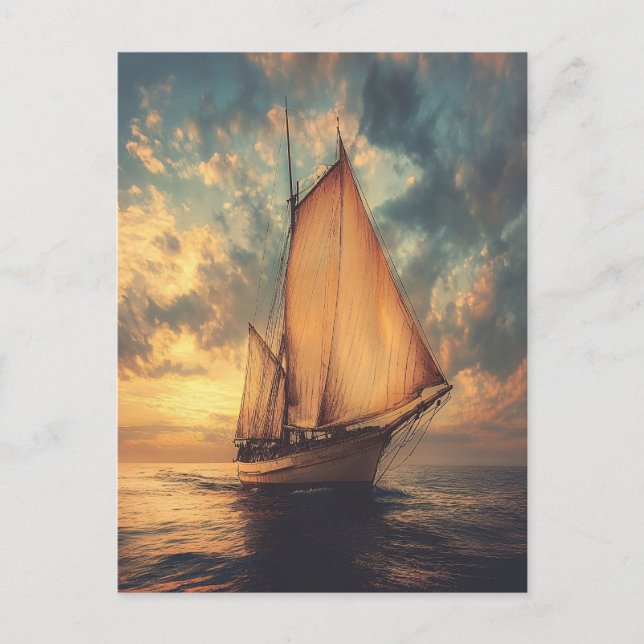 Sailing Ship Against a Sunset Postcard (Front)