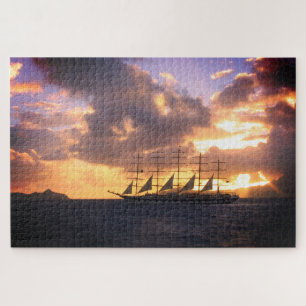 Sailing Ship at Sunset Jigsaw Puzzle