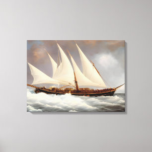 Sailing Ship battling the sea's - oil painting Canvas Print