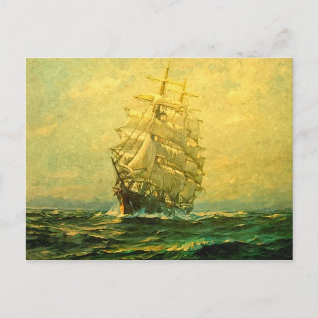 Sailing ship crosses the Atlantic Postcard (Front)