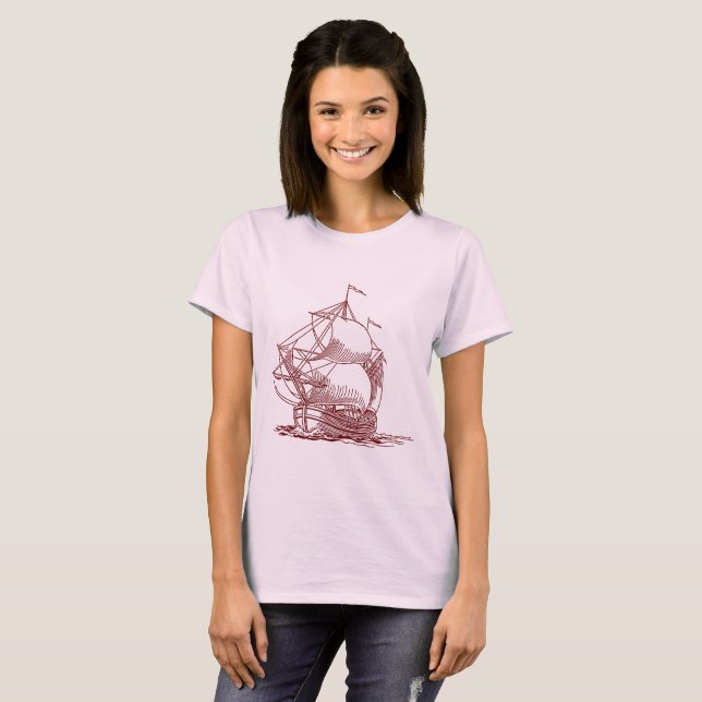 Sailing Ship - Dark red T-Shirt (Front Full)