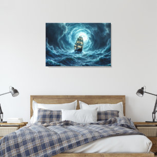 Sailing ship epic storm dark fantasy decor