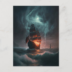 Sailing Ship Fighting Waves And Storm In The Sea Postcard