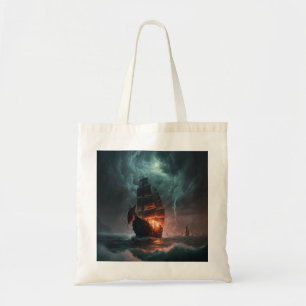 Sailing Ship Fighting Waves And Storm In The Sea Tote Bag