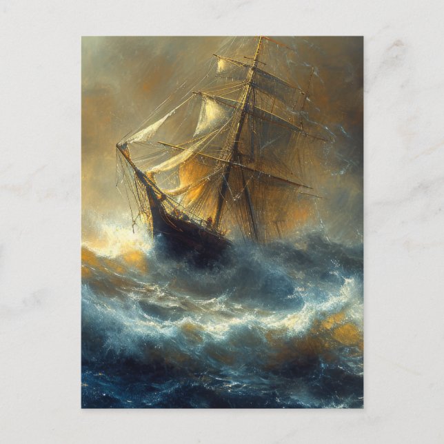 Sailing Ship in a Storm Painting Postcard (Front)