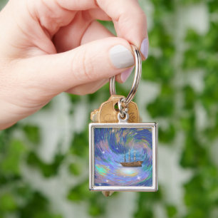 Sailing ship in fantastic scene key ring