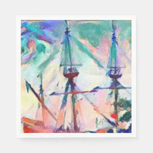sailing ship in port whimsical napkin
