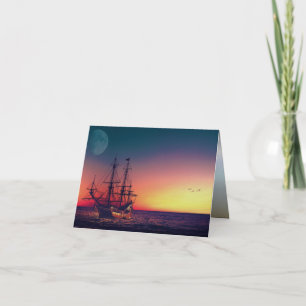 Sailing Ship into the Sunset Card