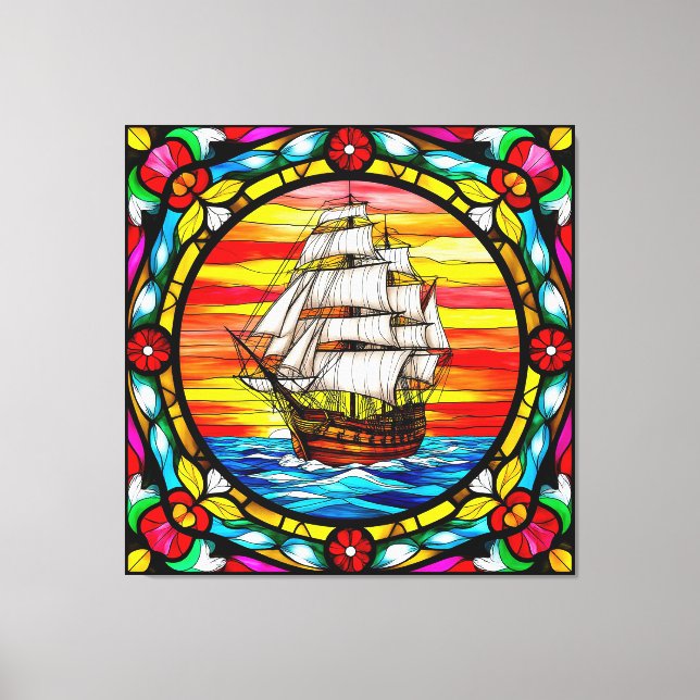 Sailing Ship on Open Sea at Sunset Canvas Print (Front)