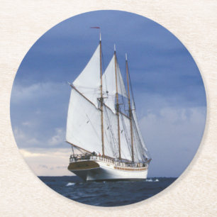 Sailing Ship On The Baltic Sea Round Paper Coaster