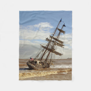 SAILING SHIP ON THE BEACH FLEECE BLANKET