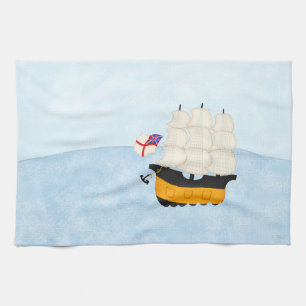 Sailing Ship on the Open Sea Tea Towel