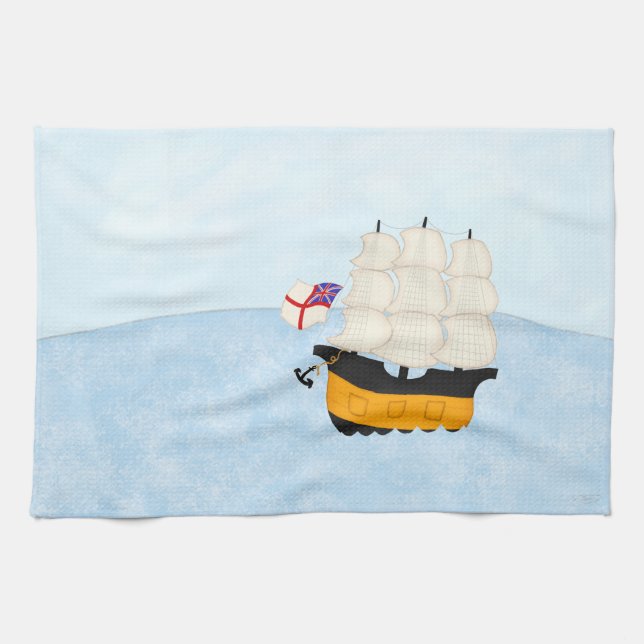 Sailing Ship on the Open Sea Tea Towel (Horizontal)