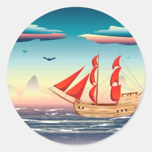 Sailing Ship on the Sea 2 Classic Round Sticker