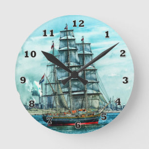 Sailing Ship Round Clock
