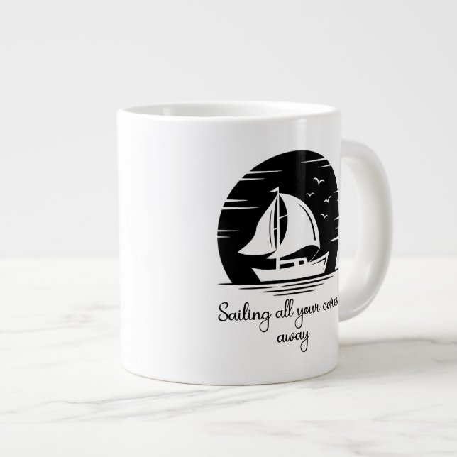 Sailing Ship Sailboat Yacht Inspirational Quote Mu Large Coffee Mug (Front Right)