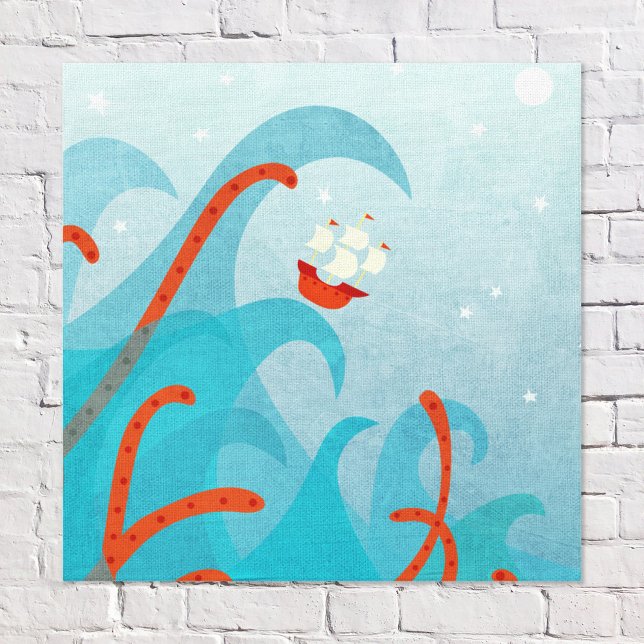 Sailing Ship Sea Monster Canvas Print (Sailing Boat and Sea Monster fun wall art)